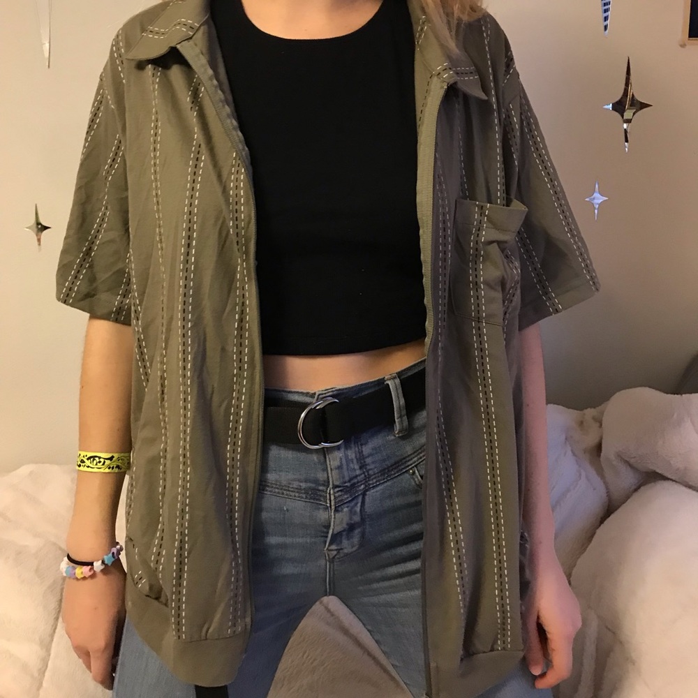 Vintage Men’s Zip-Up Green Shirt